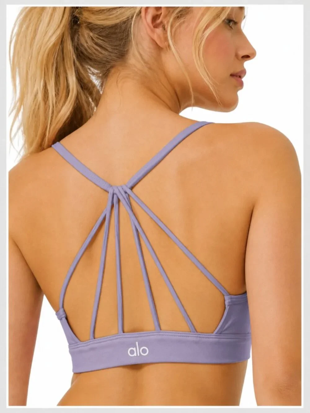 Alo Yoga Sunny Strappy Bra Lavender Purple Strappy Back Ruched Front M